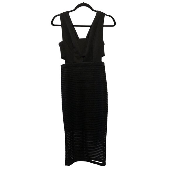 The Vintage Shop Solid Black Sheer Ribbed V-Back Cutout Sleeveless Midi Dress S - Picture 1 of 9